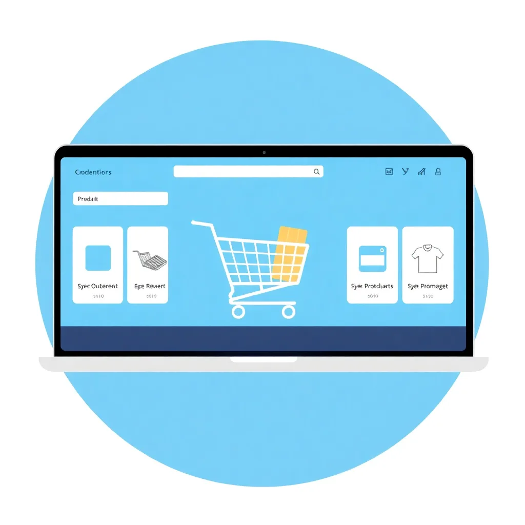 Onlineshop auf einem Notebook mit Produktkacheln und Warenkorb